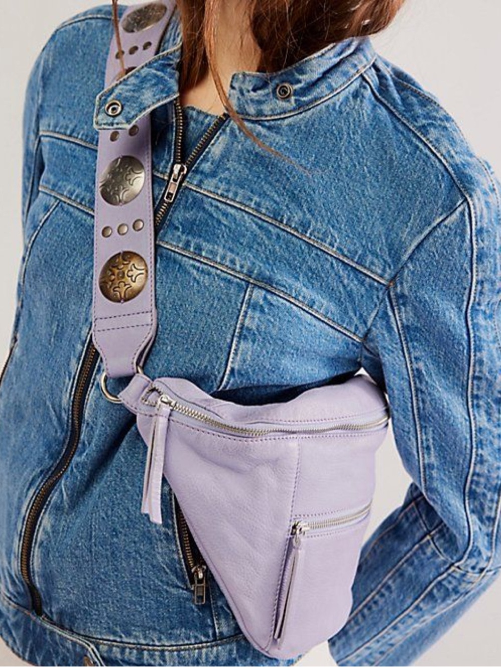 *NEW* Free People Wilder Embellished Sling Leather Bag, Lavender Purple - Picture 2 of 6